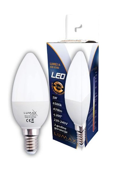 LED SIJALICA C37 5W E14 6500K bela