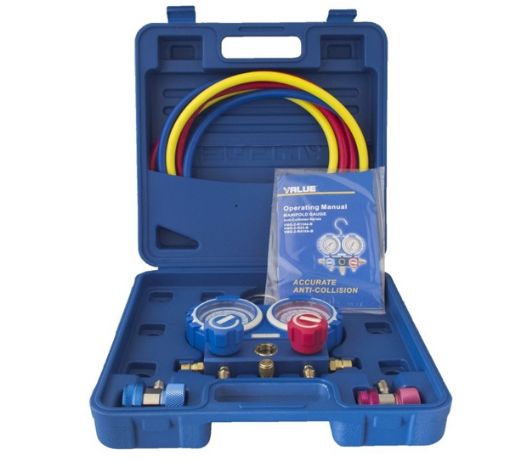 Slika MANOMETAR U KOFERU SA CREVIMA ZA AUTO KLIME R 134A VALUE  VMG-2-R134A-B