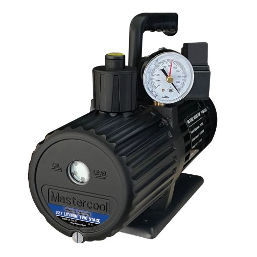 Slika VAKUM PUMPA MASTERCOOL 90068-2v-220SVBL 227 L/min SA SOLENOIDNIM VENTILOM I MANOMETROM DVOSTEPENA