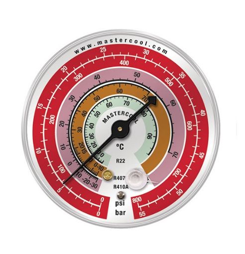 Slika MANOMETAR 80mm REZERVNI DEO MASTERCOOL EBH VISOKI PRITISAK CELZIUS BAR PSI R410A R407C R22