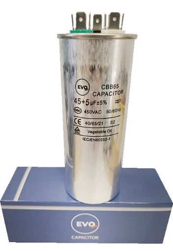 Slika KONDENZATOR ZA KLIMU METALNI 45+5MF CBB65 EVO SP